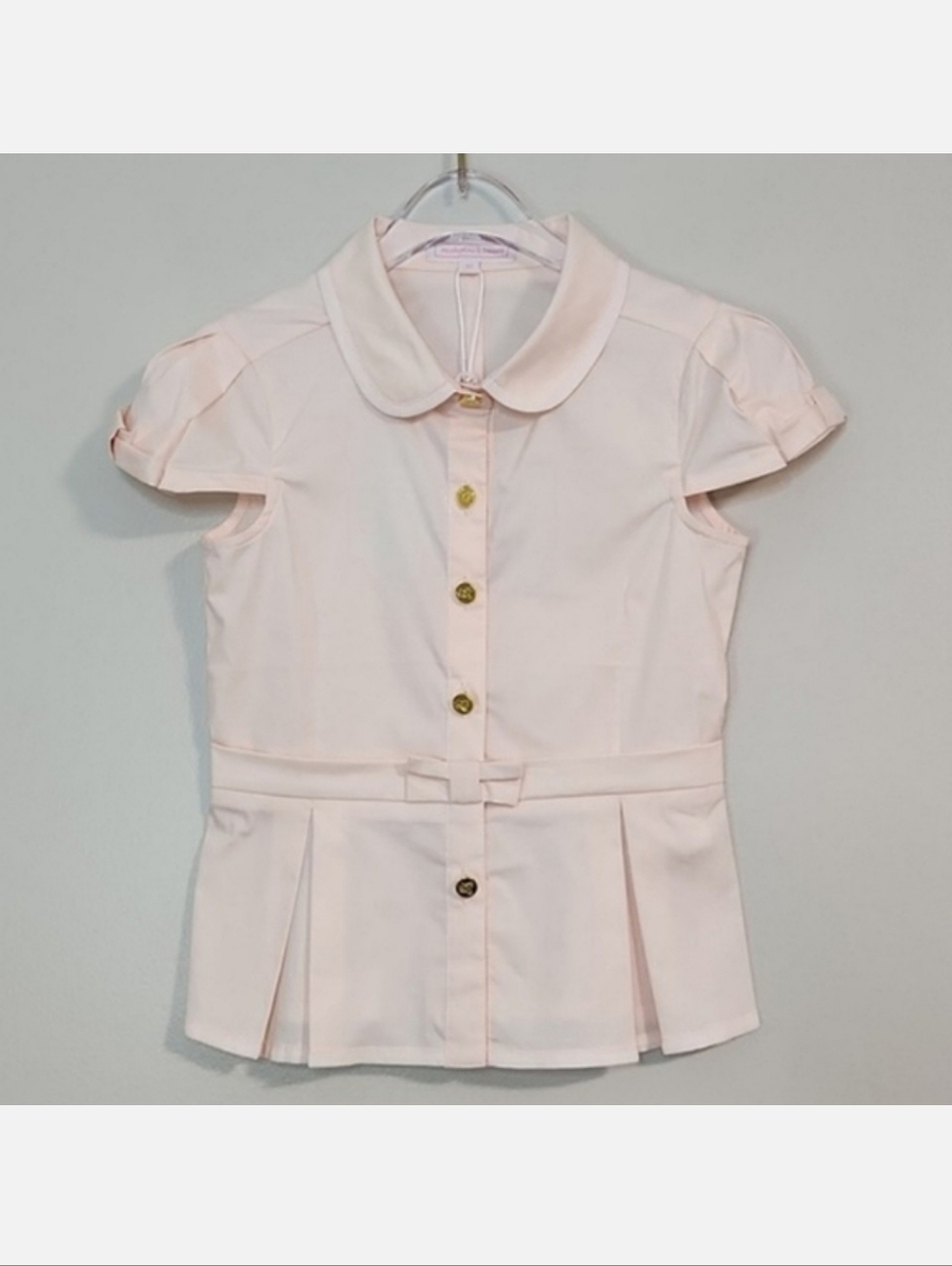 Nicholas & Bears Pink Girls Cotton Pleated Short Sleeve Button Down, Size 4~NWT